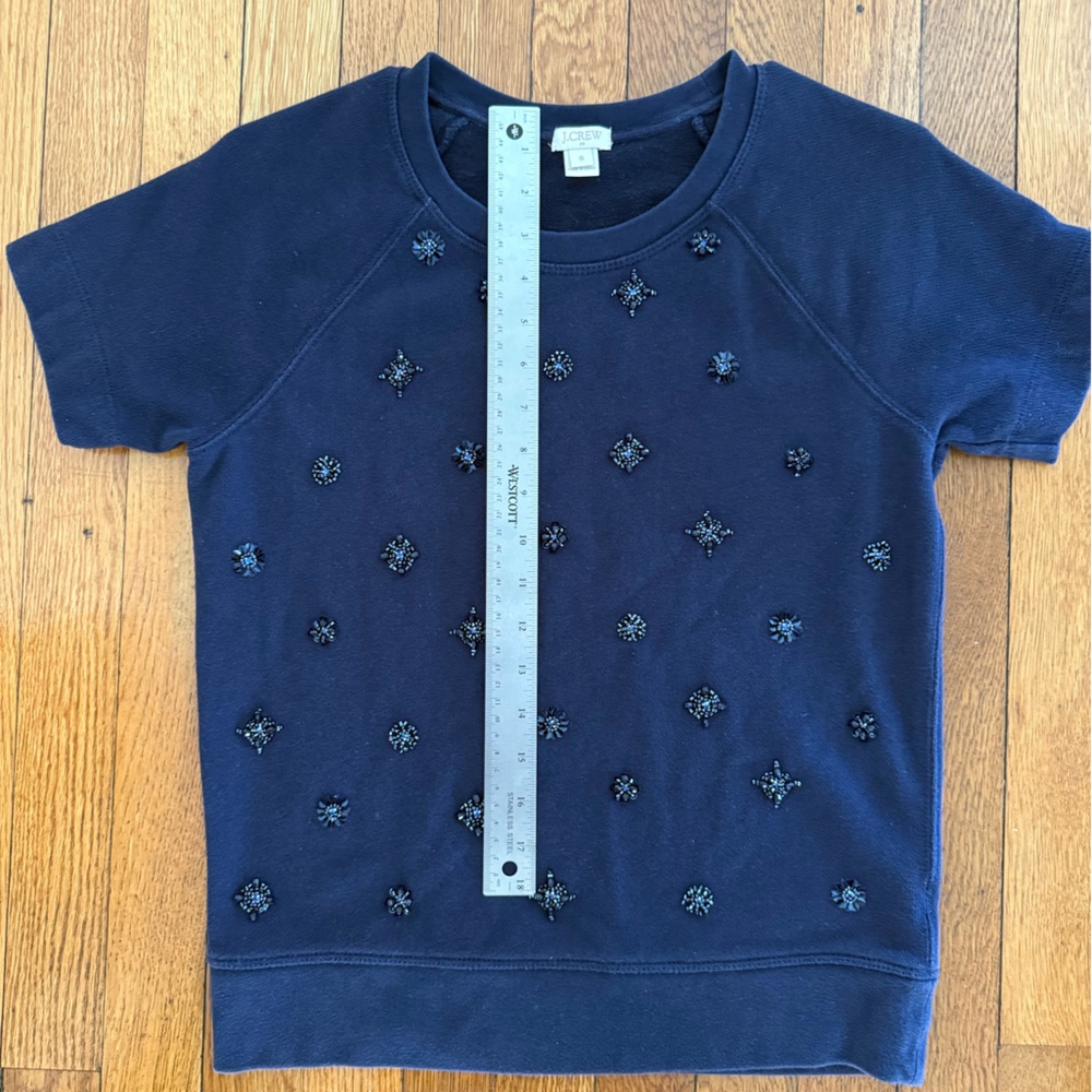 J. Crew Navy Embellished Short sleeve Sweater top sz. S - Picture 5 of 6